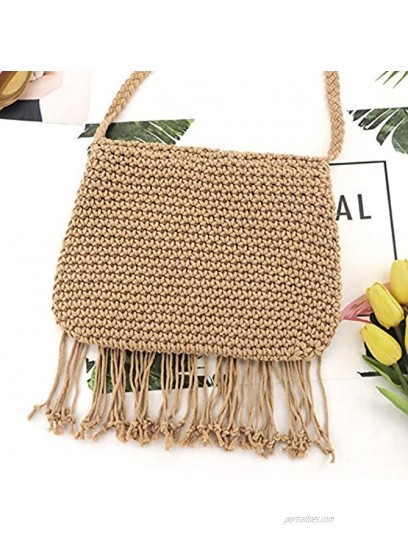 DIGOGO Womens Cotton Crochet Fringe Crossbody Shoulder Bag Bohemian Summer Beach Purse Handwoven Straw Bag