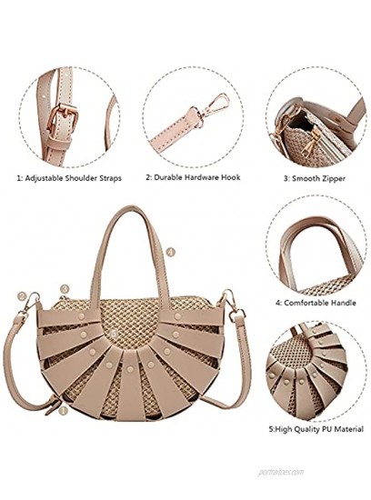 Diopixccx Straw Shoulder Bag for Women Hollow Semicircle Handle Handbags Ladies Summer Beach Bag