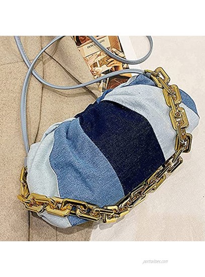 GRACE KARIN Women Denim Shoulder Bag with Chain Color Block Fashion Handbags