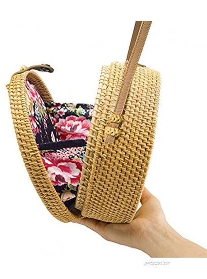 Handwoven Round Rattan Bag Shoulder Leather Straps Natural Chic Hand NATURAL NEO