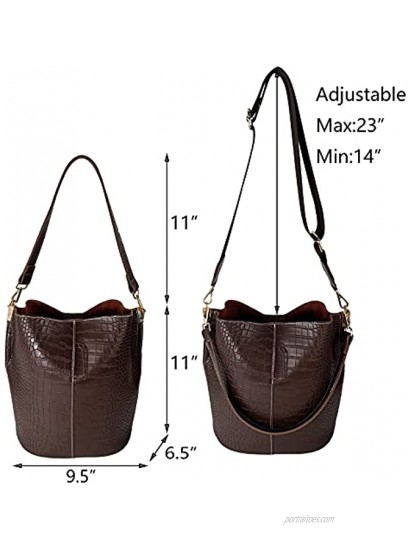 Hirooms Women retro design shoulder bag crocodile leather large capacity bucket handbag