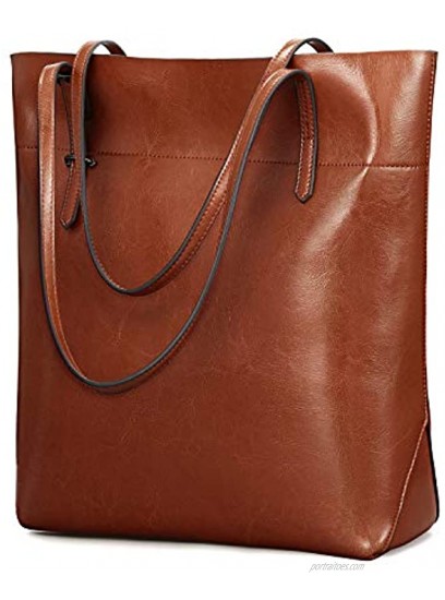 Kattee Vintage Genuine Leather Tote Shoulder Bag With Adjustable Handles