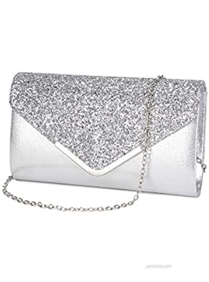 Lam Gallery Sparkling Silver Wristlet Purse for Women Glitter Bride Clutch Bag for Wedding