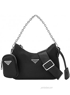 LAORENTOU Shoulder Bags for Women Chain Handbags Multi Pochette Bag with Coin Purse Set 2 in 1 Nylon Crossbody Bags