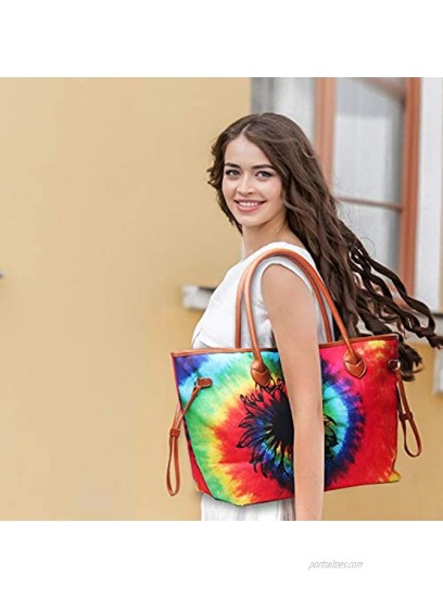 Large Tote Bag Canvas Tie Dye Sunflower Overnight Bag with Two Sturdy Shoulder Straps Great Arts and Crafts Project Handbag Purse