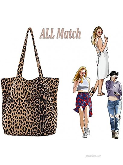 Leopard Tote Bag Women's Vintage Suedette Material Shoulder Bag Large Casual Slouchy Travel Bag