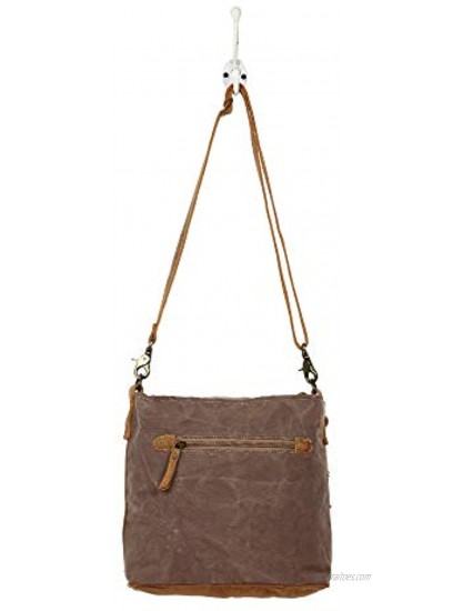 Myra Bag Floral Side Upcycled Canvas & Cowhide Leather Shoulder Bag S-1217