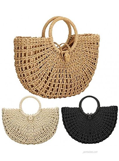 Round Straw Bag Rattan Bag Handwoven Natural Summer Beach Handbag for Women
