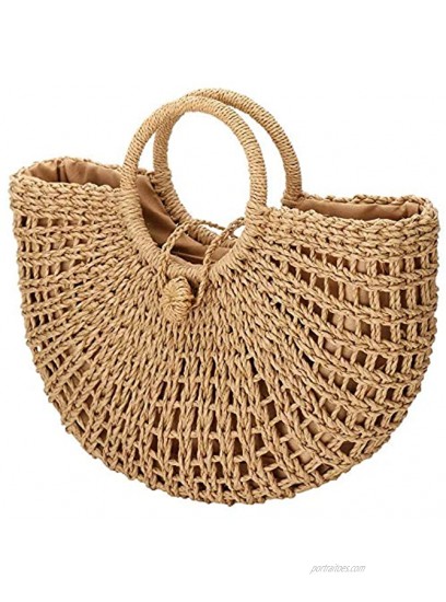 Round Straw Bag Rattan Bag Handwoven Natural Summer Beach Handbag for Women