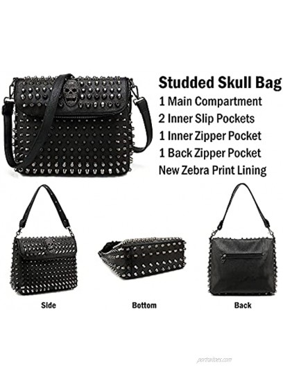 Scarleton Studded Skull Bag for Women Vegan Leather Punk Rock Rivet Bag Shoulder Bag H1417