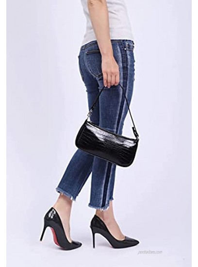 Small Shoulder Bags for Women Mini Handbags with Croc Pattern