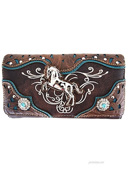 Tooled Leather Laser Cut Concealed Purse Horse Country Western Cowgirl Handbags Shoulder Bags Wallet Set