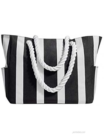 Waterproof Large Travel Shoulder Bag Top Zipper Closure Stripe Beach Bag with Muti pocket