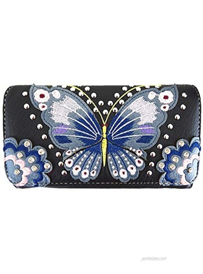 Western Style Butterfly Tooled Buckle Concealed Carry Purse Country Handbag Women Shoulder Bag Wallet Set