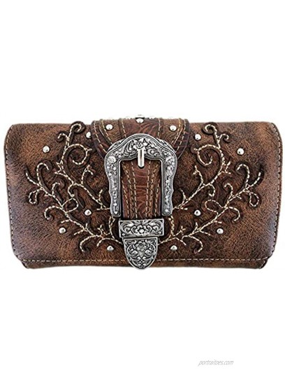 Western Style Tooled Leather Concealed Carry Purse Buckle Handbags Country Shoulder Bags Wallet Set Brown