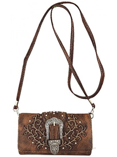 Western Style Tooled Leather Concealed Carry Purse Buckle Handbags Country Shoulder Bags Wallet Set Brown