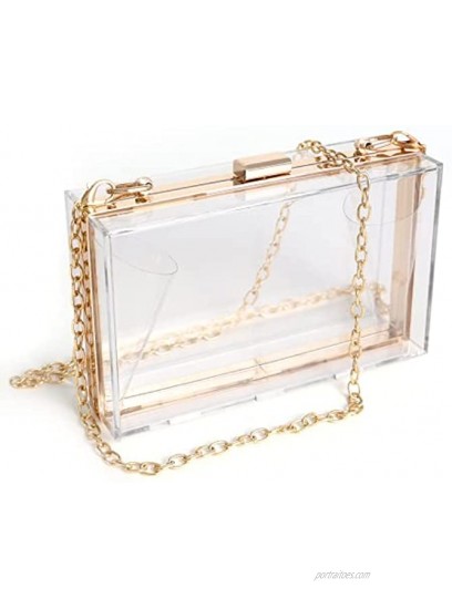 WJCD Women Clear Purse Acrylic Clear Clutch Bag Shoulder Handbag With Removable Gold Chain Strap