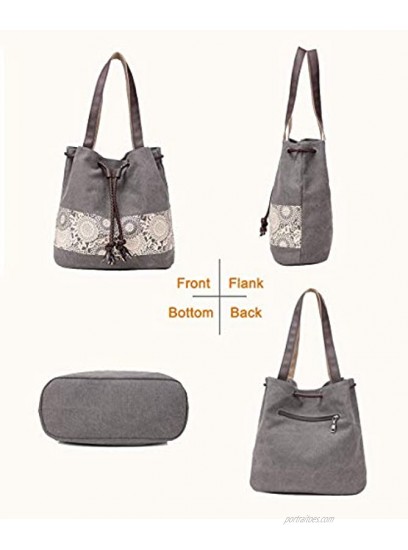 Women Printing Canvas Shoulder Bag Casual Hand Bags Purse with Leather Straps