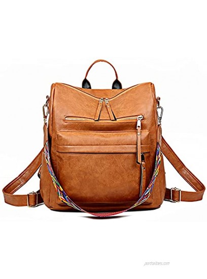 Backpack Purse for Women Faux Leather Bag Ladies Fashion Travel Satchel Handbag Large Capacity Womens Backpack Brown