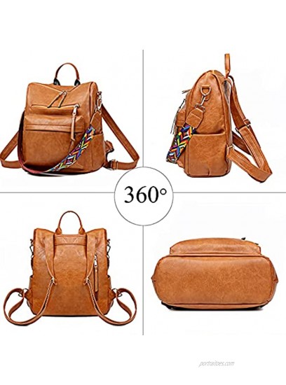 Backpack Purse for Women Faux Leather Bag Ladies Fashion Travel Satchel Handbag Large Capacity Womens Backpack Brown