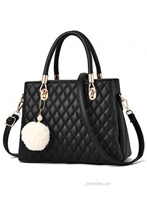 I IHAYNER Womens Leather Handbags Purses Top-handle Totes Satchel Shoulder Bag for Ladies with Pompon