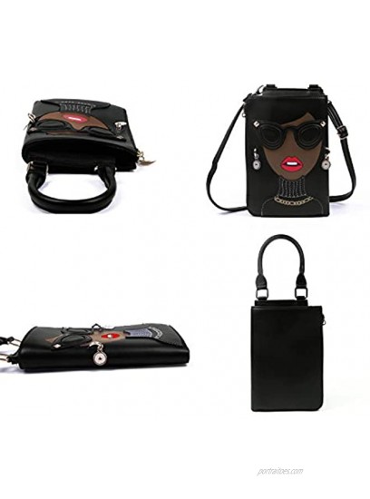 Kuang Women Novelty Lady Face Shoulder Bags Funky PU Leather Top Handle Satchel Handbags Clutch Purse for Women