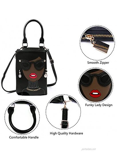 Kuang Women Novelty Lady Face Shoulder Bags Funky PU Leather Top Handle Satchel Handbags Clutch Purse for Women