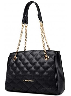 LAORENTOU Cowhide Leather Quilted Purses and Handbags for Women Satchel Shoulder Bags With Chain Strap Crossbody Bags