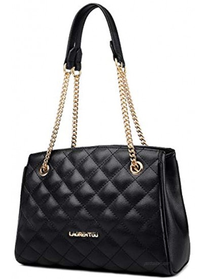 LAORENTOU Cowhide Leather Quilted Purses and Handbags for Women Satchel Shoulder Bags With Chain Strap Crossbody Bags