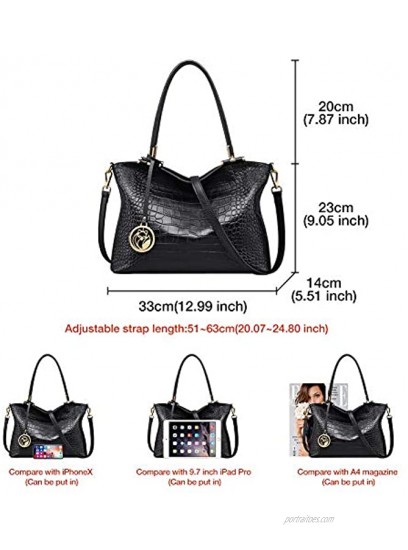 Leather Satchel Handbags for Women Ladies Crocodile Top-handle Shoulder Purses