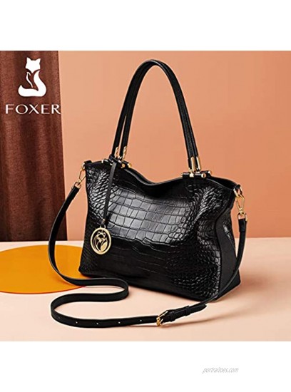 Leather Satchel Handbags for Women Ladies Crocodile Top-handle Shoulder Purses