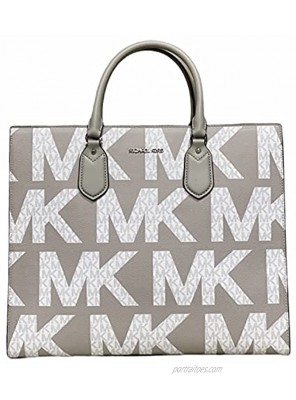 Michale Kors Everlyn XL Large Satchel Convertible Tote Graphic Logo Bright White MK Grey Signature