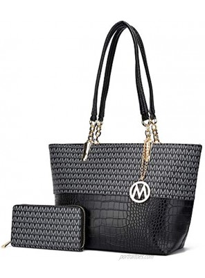MKF Shoulder Bag for Women & Wristlet Handle Purse Set: PU Leather Tote Handbag – Top-Handle Stylish Satchel Pocketbook