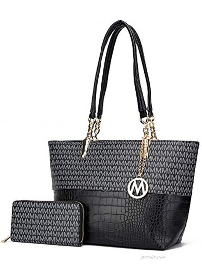 MKF Shoulder Bag for Women & Wristlet Handle Purse Set: PU Leather Tote Handbag – Top-Handle Stylish Satchel Pocketbook