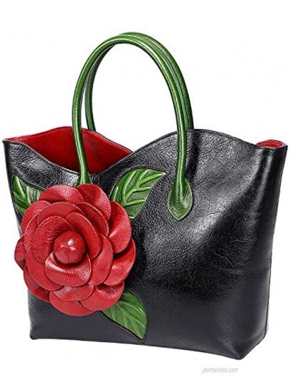 PIJUSHI Designer Genuine Leather Purses and Handbags for Women Top Handle Satchel Flower Handbag