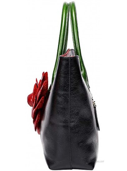 PIJUSHI Designer Genuine Leather Purses and Handbags for Women Top Handle Satchel Flower Handbag