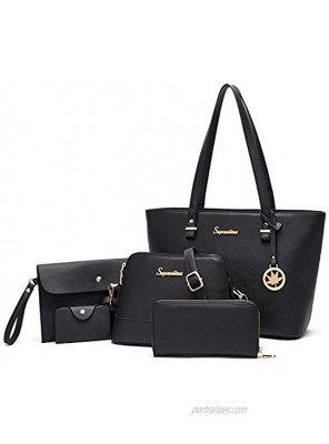 Soperwillton Handbag for Women Wallet Tote Bag Shoulder Bags Top Handle Satchel 5pcs Purse Set