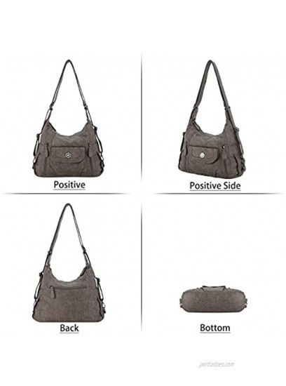 Women Handbags Shoulder Bags Washed Leather Satchel Tote Bag Mutipocket Purse