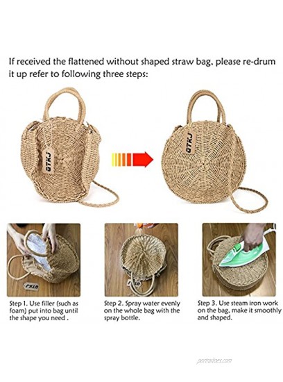 Women Straw Summer Beach Bag Handwoven Round Rattan Bag Cross Body Bag Shoulder Messenger Satchel