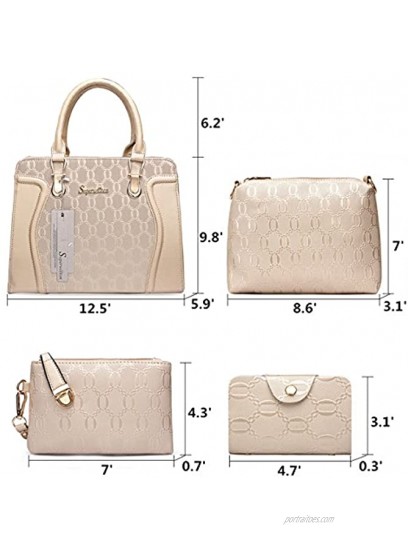 Women's Fashion Handbags Tote Bags Shoulder Bag Top Handle Satchel Purse Set 4pcs