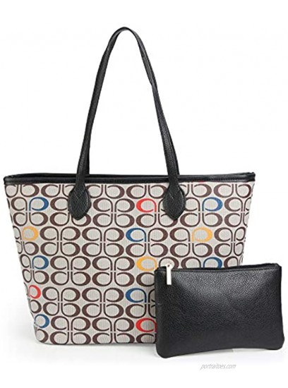 Womens Handbags All-over Printed Purses Satchel Shoulder Bag with Zipper Wallet