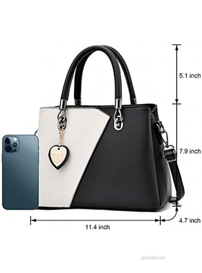 Womens Leather Handbags Purse Top-handle Bags Contrast Color Stitching Totes Satchel Shoulder Bag for Ladies
