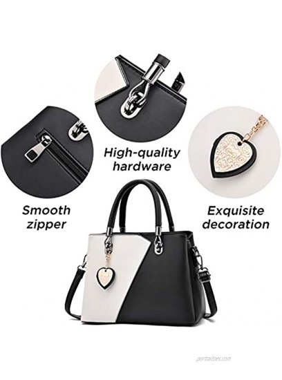 Womens Leather Handbags Purse Top-handle Bags Contrast Color Stitching Totes Satchel Shoulder Bag for Ladies