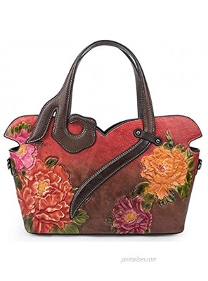 YHOK Genuine Leather Bags For Women Top Handle Satchel Handbags Retro Pattern Crossbody Bags Purse
