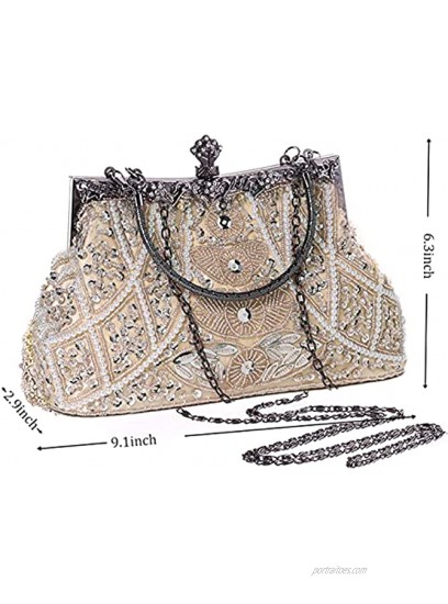 BABEYOND 1920s Flapper Clutch Gatsby Pearl Handbag Roaring 20s Evening Clutch Beaded Bag 1920s Gatsby Costume Accessories