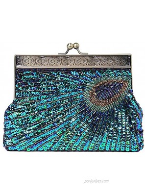BABEYOND 1920s Flapper Peacock Clutch Gatsby Sequined Evening Handbag Beaded Bag