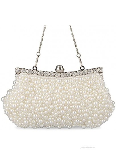BAGLAMOR White Clutch Purses for Women Evening Bag Pearl Clutch Crystal Handbag for Wedding Evening Casual Party