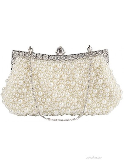 BAGLAMOR White Clutch Purses for Women Evening Bag Pearl Clutch Crystal Handbag for Wedding Evening Casual Party