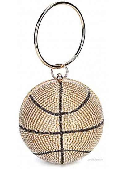 Basketball Shaped Clutch Bags Rhinestones Evening Purse Glitter Bling Ball Handbag Street Sport Style