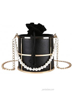 Clutch Bag for Women Pearl Evening Bags Top-Handle Metal Bucket Bag Crystal Chic Purses Formal Wedding Handbags